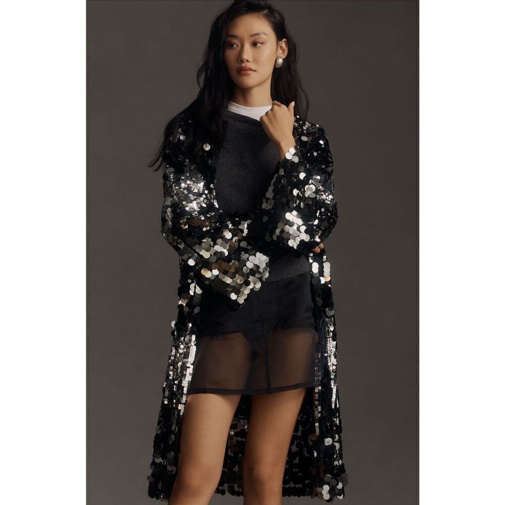 NWT Anthropologie Long Sequin Cardigan Coat